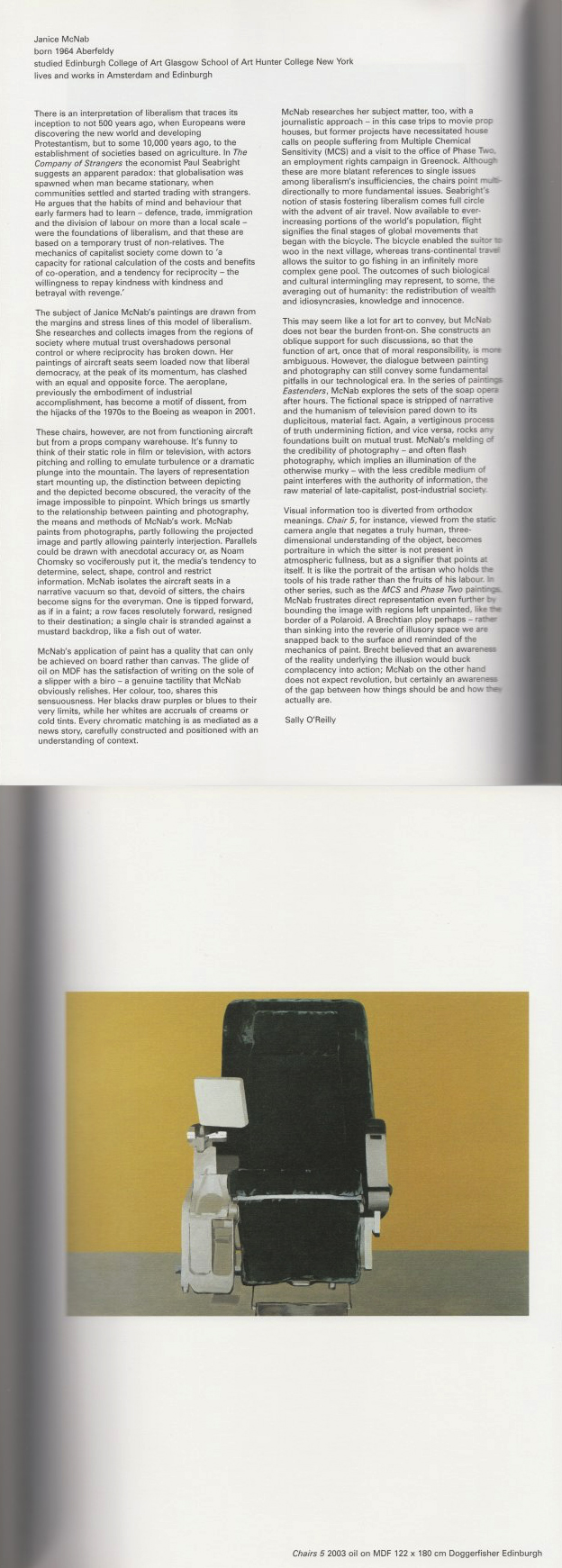 ‘Chair Paintings’ by Sally O’Reilly (2004). Essay published in ‘East Internationals’, Norwich Gallery, UK.