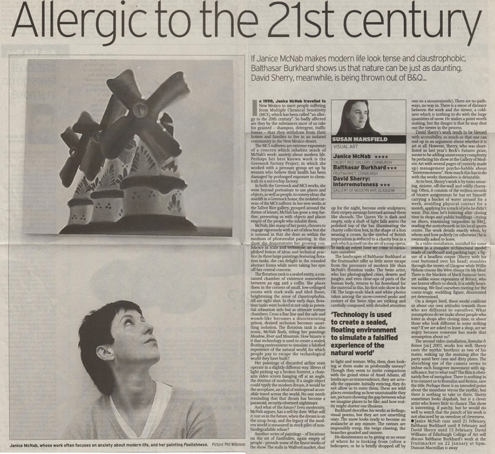 ‘Allergic to the 21st century’ by Susan Mansfield (2004). Review published in ‘The Scotsman’.