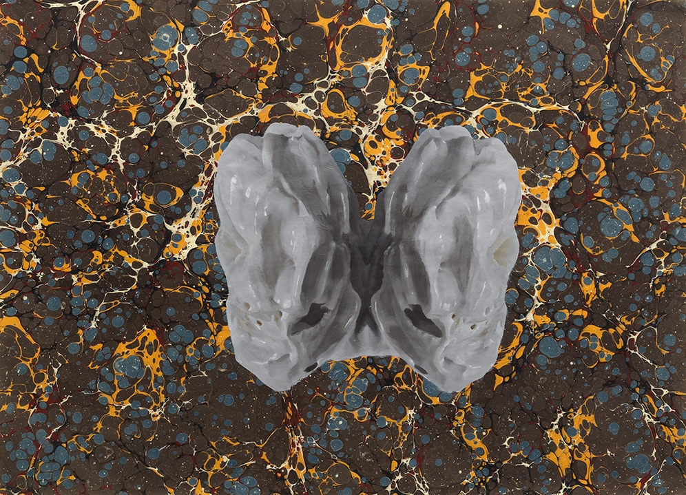 Janice McNab, The Ghost Artist — How deep is your love?, ‘The Moth’ (2020), 50x73cm, oil on marbled paper