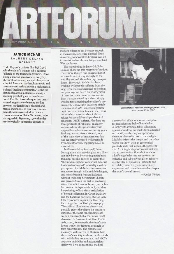 ‘Janice McNab at Laurent Delaye’ by Rachel Withers (2002). Review published in ‘Artforum’
